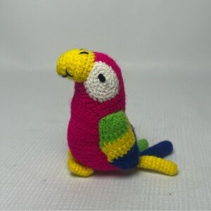 Crocheted Bird Parrot Bright Colorful Pink Body  3.5” Tall
